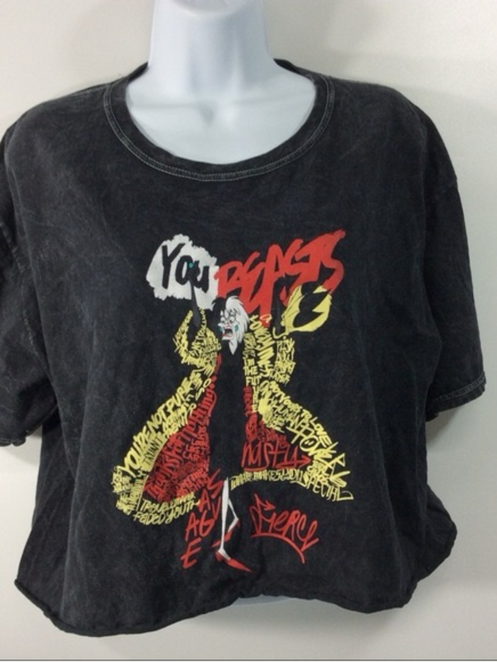 Disney cruela devil Black Graphic Women’s Tee with Red & Yellow Artwork
